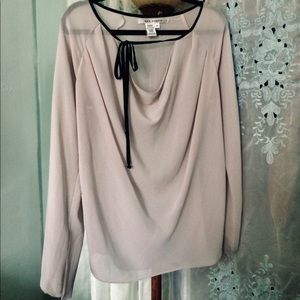 Black Tie Mocha Cream Long Sleeve Sheer Blouse